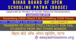 BIHAR BOARD OF OPEN SCHOOLING AND EXAMINATION (BBOSE) ADMISSION – 2021