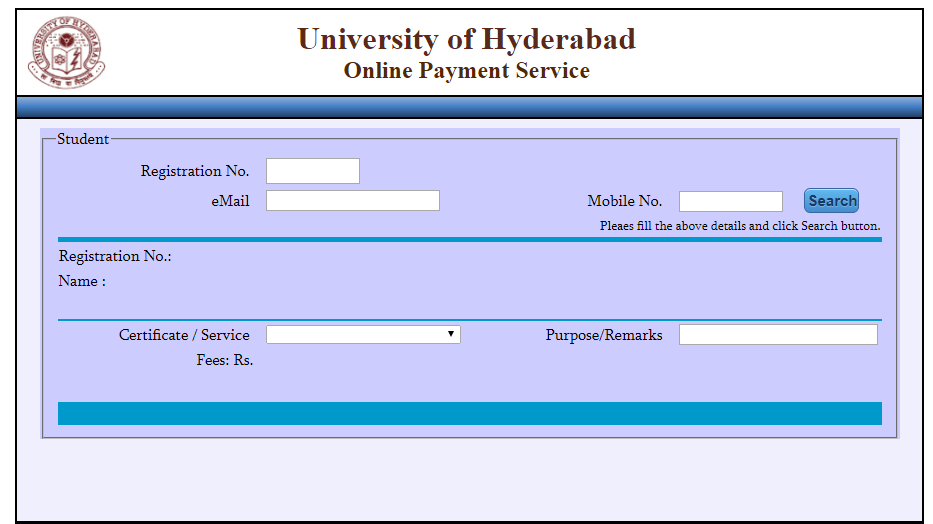 university of hyderabad mba fees payment online gateway